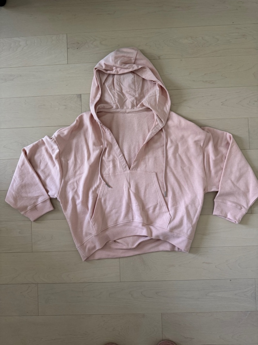 Fabletics Light Pink V-Neck Hooded Pullover Sweater
